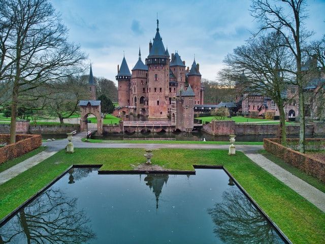Pond and gardens at Castle De Haar, Netherlands