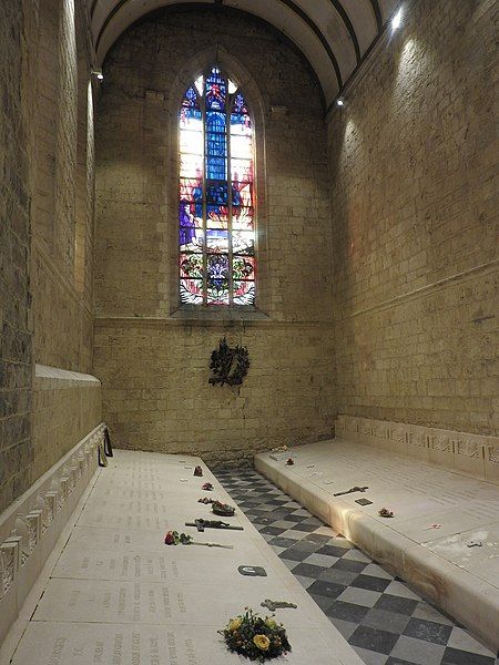 White tombstones inside of Grimde Necropolis, in Belgium