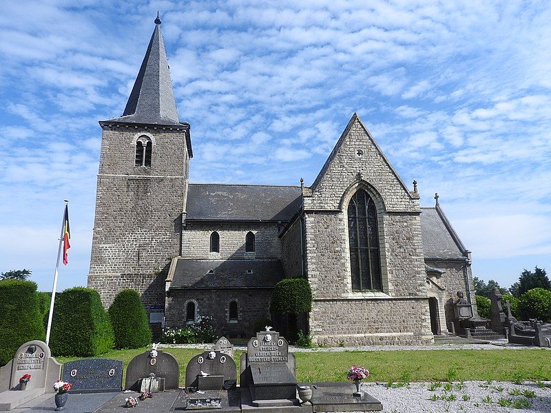 The outside of St. Peter's church, in Belgium, home to Grimde Necropolis