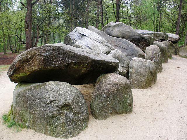 Hunebed D45 (Dolmen 45), an ancient burial tomb and rock formation in Emmen