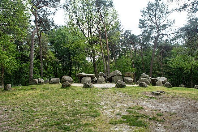 Hunebed D45 nestled in the forest of Emmen, Netherlands