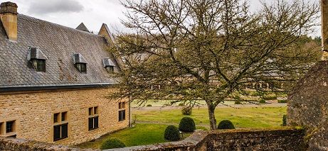 View from the abbey of the courtyard and garden, Orval Abbey, Belgium