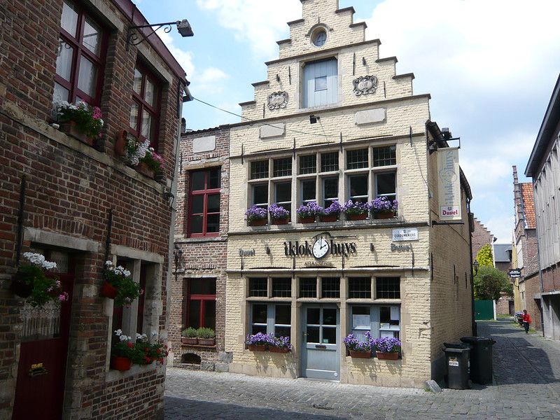 Restaraunt on the corner of a street in Patershol, Ghent, Belgium