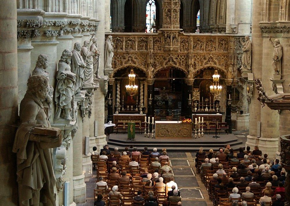 Inside the Brabantine Gothic style church of Saint Gummarus, Lier, Belgium