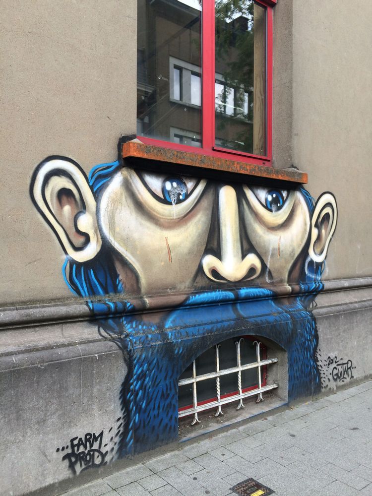 A detailed caricature displayed in Charleroi. 