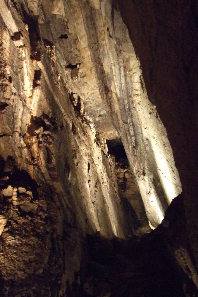 Crack in the cave floor to another level at the Caves of Hotton, Luxembourg, Belgium
