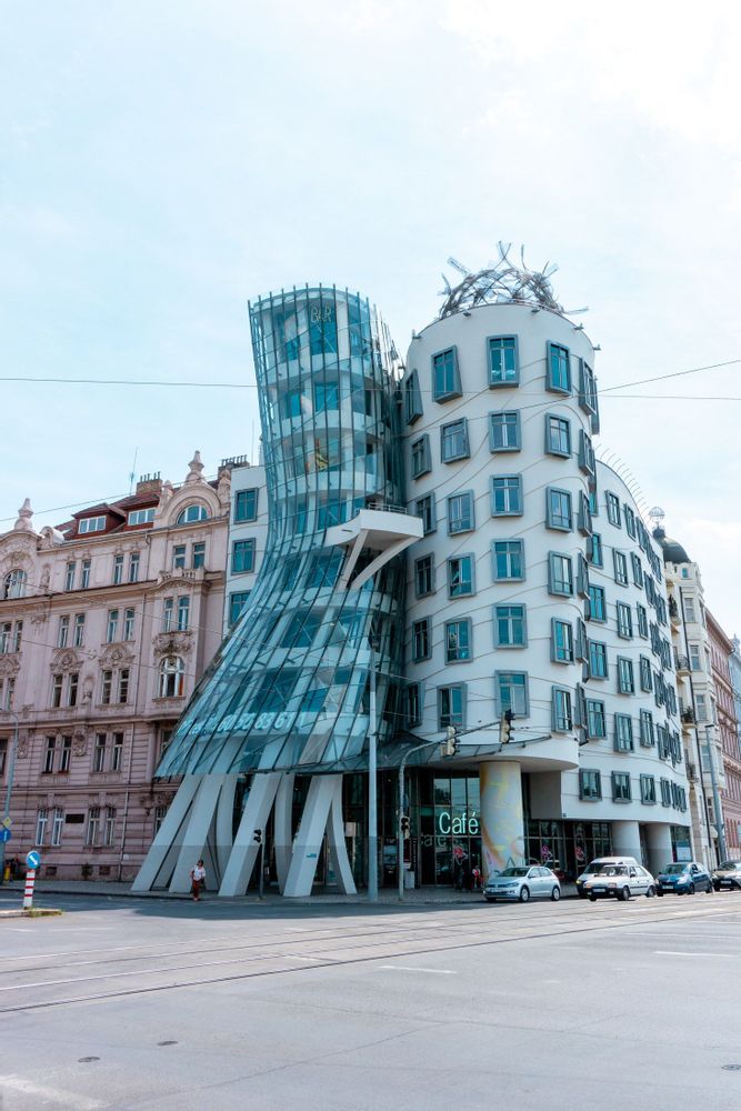 Unusual buolding by Vlado Milunić, Dancing House, Prague, Czech Republic