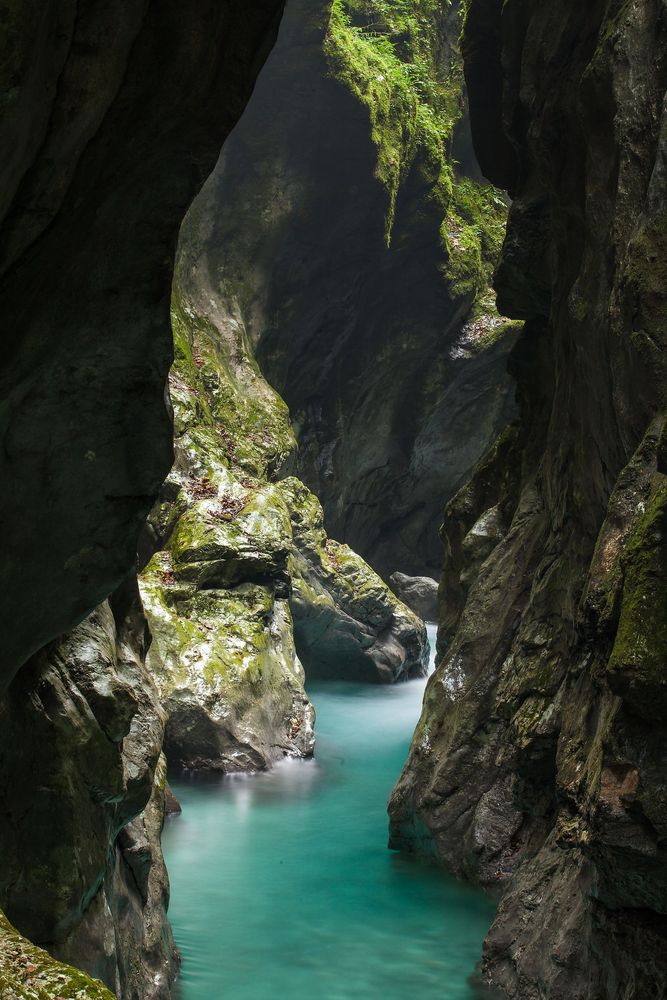 A secluded spot of the Tolmin Gorge with magical looking waters.