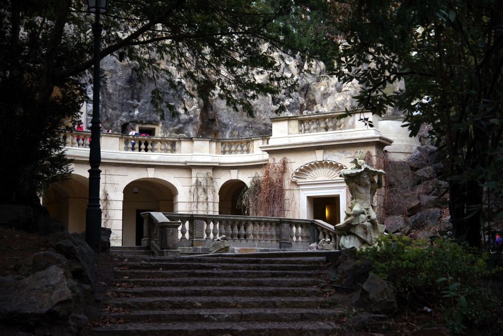 Steps up to the park fountain at Havlickovy Sady, Prague, Czech Republic