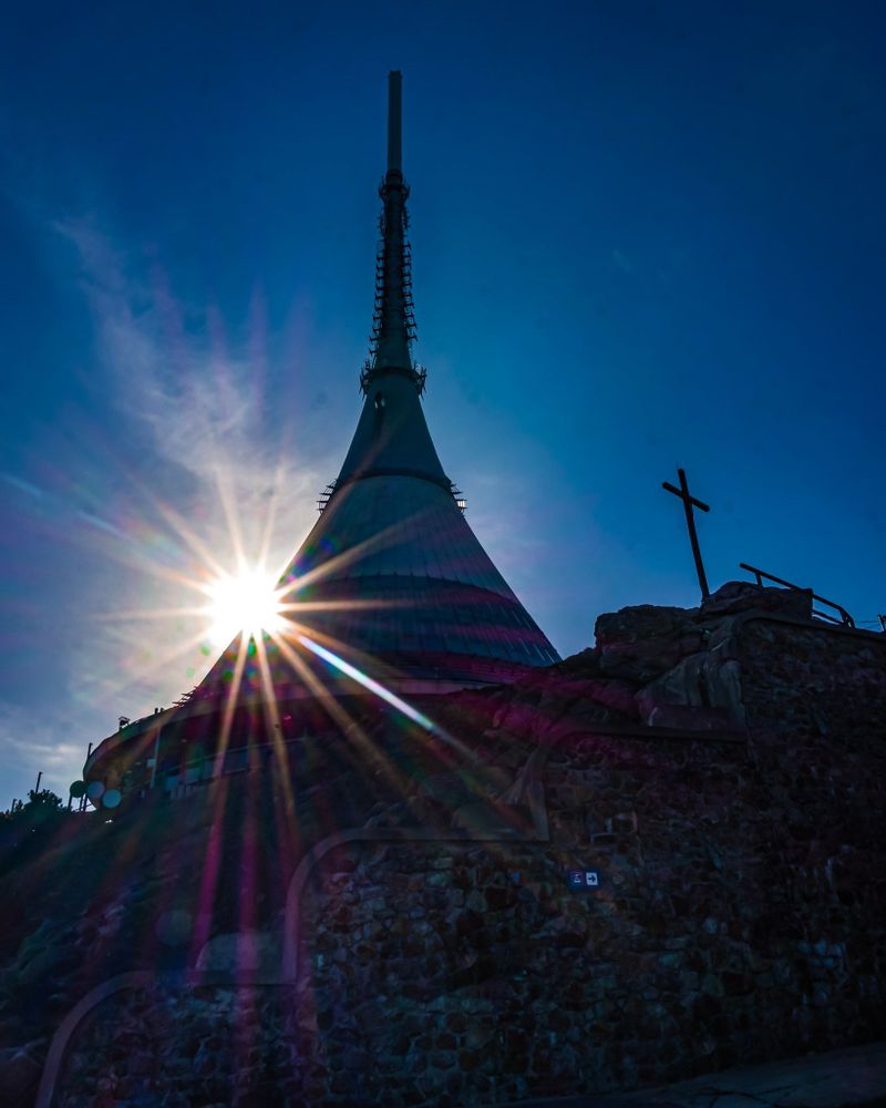 Tower atop a hill at sunset, Jested, Liberec 