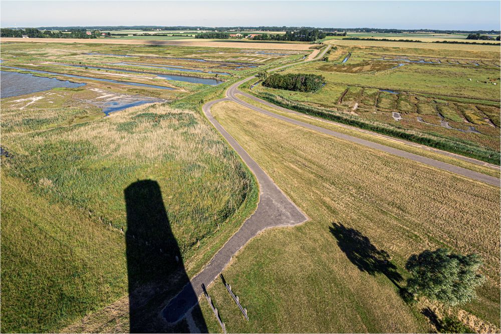 The shadow of Plompe Tower seen from the top of the tower in Zeeland, Netherlands.