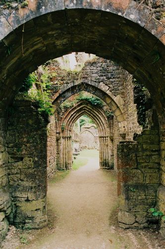 Walking inside the ruins at Abbaye d'Orval, Belgium